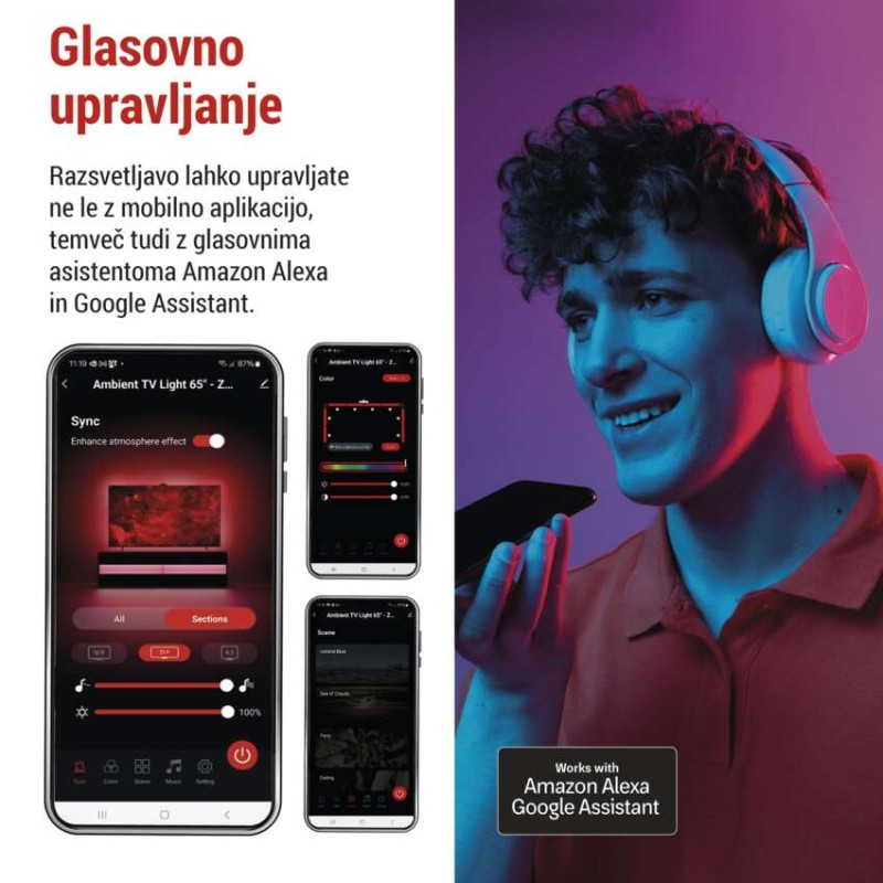 GoSmart Ambientna LED RGB osvetlitev za TV 65“ (164 cm)
