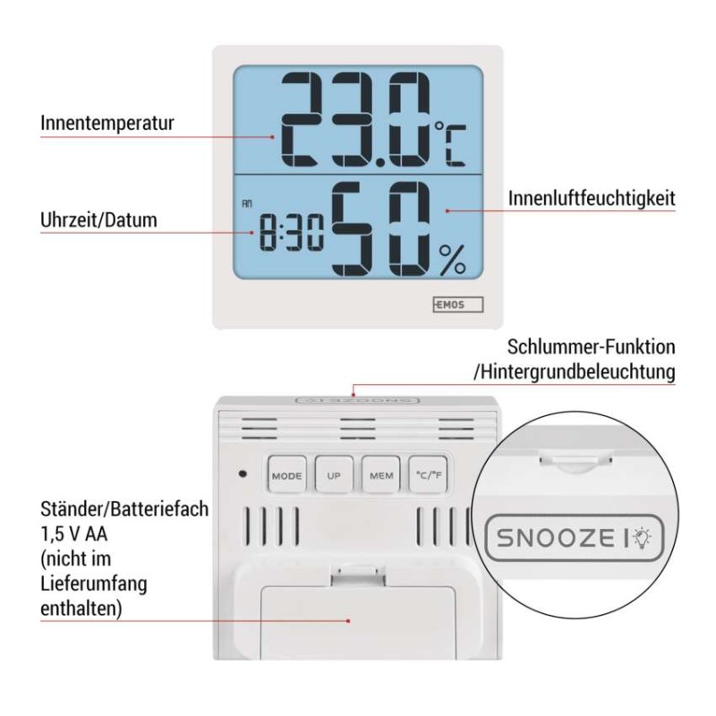 Digitales Thermometer mit Hygrometer E0114N
