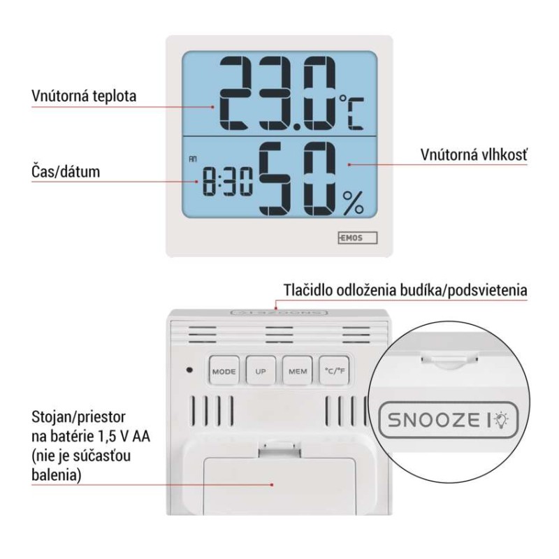 Digitálny teplomer s vlhkomerom E0114N