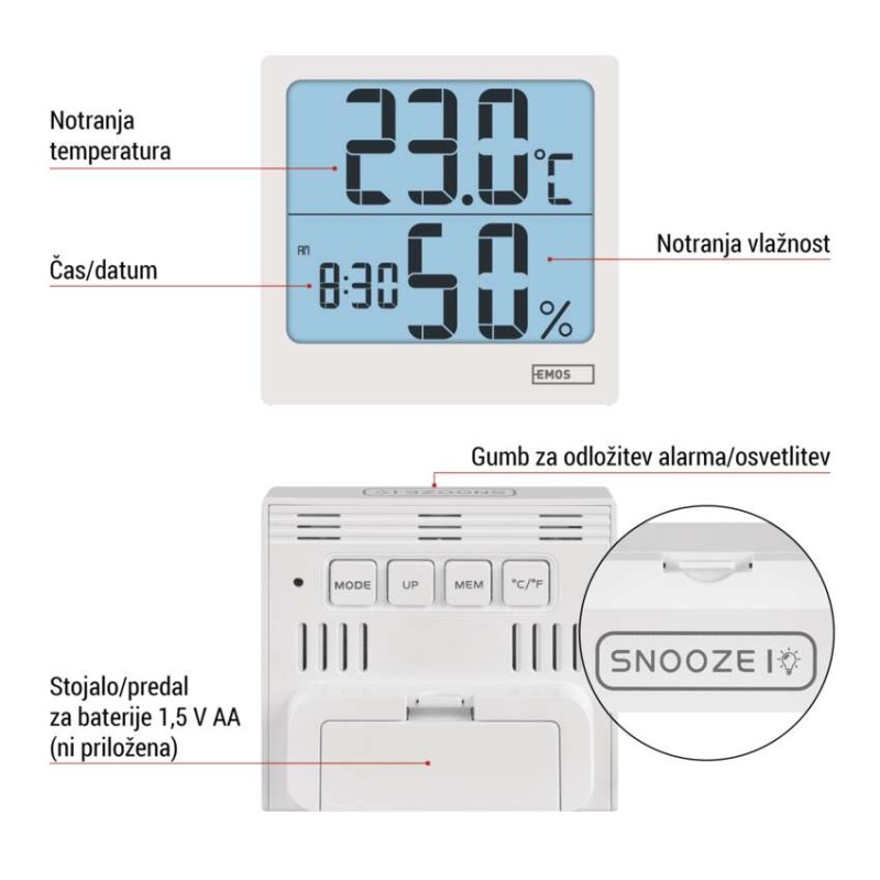 Termometer s prikazom vlage E0114N