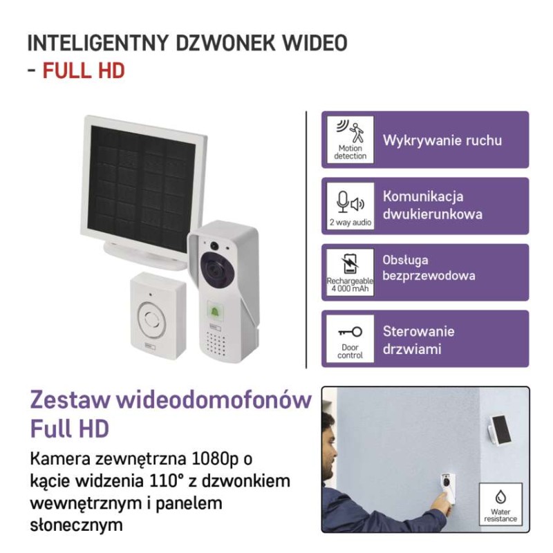 GoSmart dzwonek wideo IP-09D z WiFi, akumulatorem i panelem solarnym 