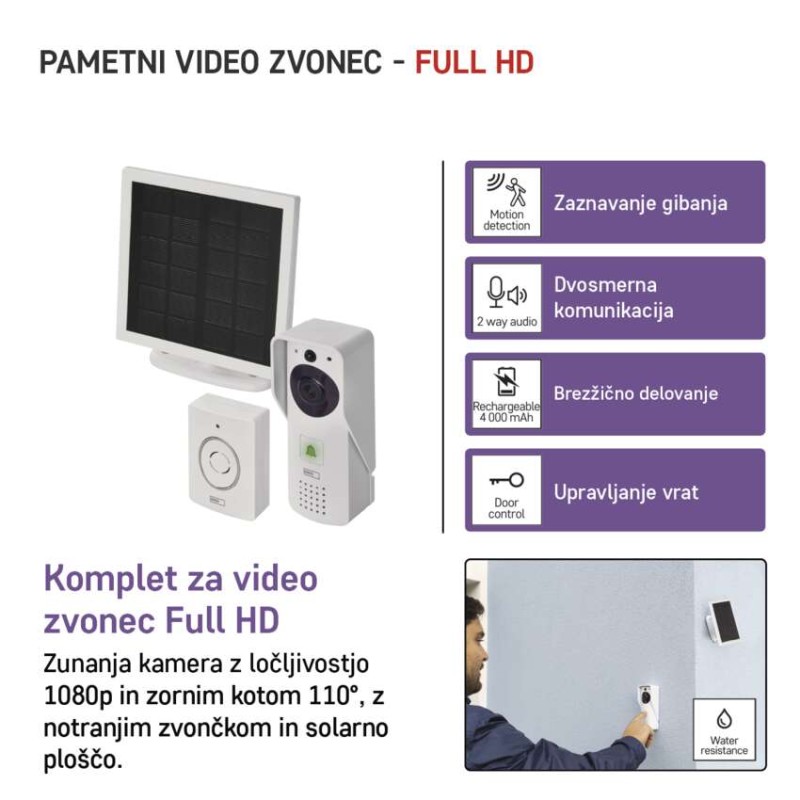 GoSmart Hišni brezžični baterijski video zvonec IP-09D z WiFi in solarnim panelom 