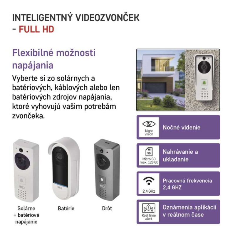 GoSmart Domový bezdrôtový batériový videozvonček IP-09D s WiFi a solárnym panelom