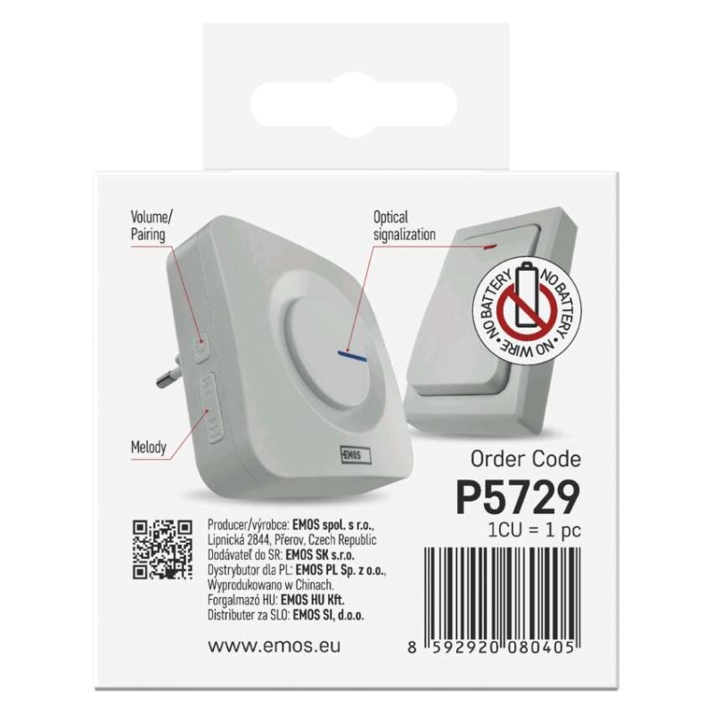 Bezbateriový domovní bezdrátový zvonek P5729 do zásuvky