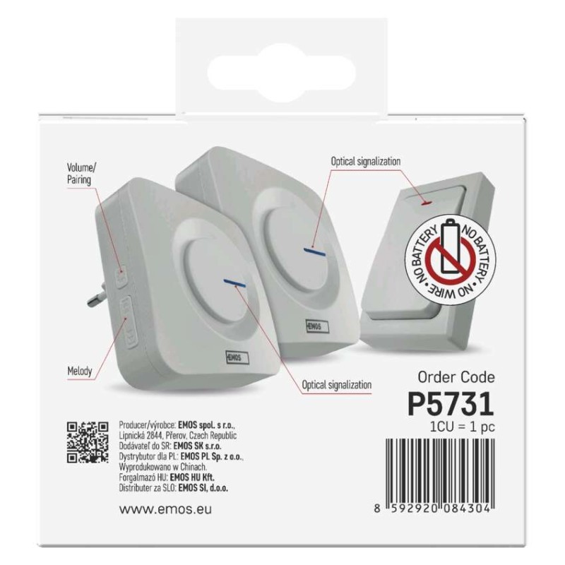 Bezbateriový domovní bezdrátový zvonek P5731 do zásuvky