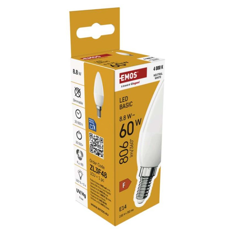 LED žárovka Basic Candle E14 / 8,8 W (60 W) / 806 lm / Neutrální bílá