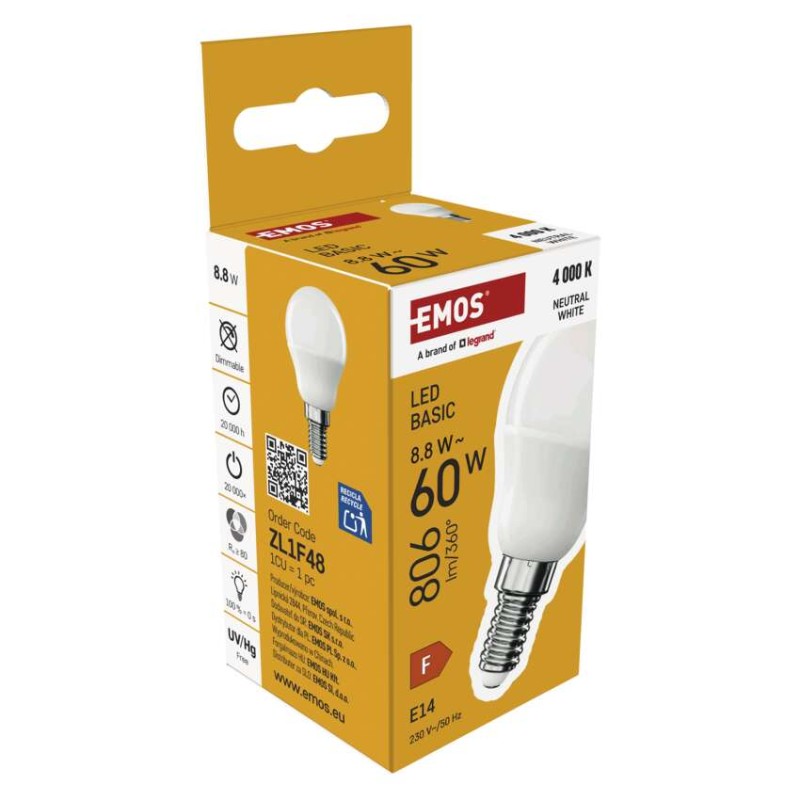 LED žárovka Basic MINI GLOBE E14 / 8,8 W (60 W) / 806 lm / Neutrální bílá