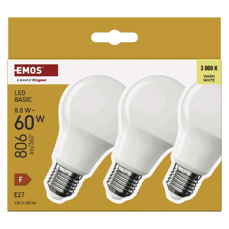 LED izzó Basic A60 / E27 / 8,8 W (60 W) / 806 lm / Meleg fehér
