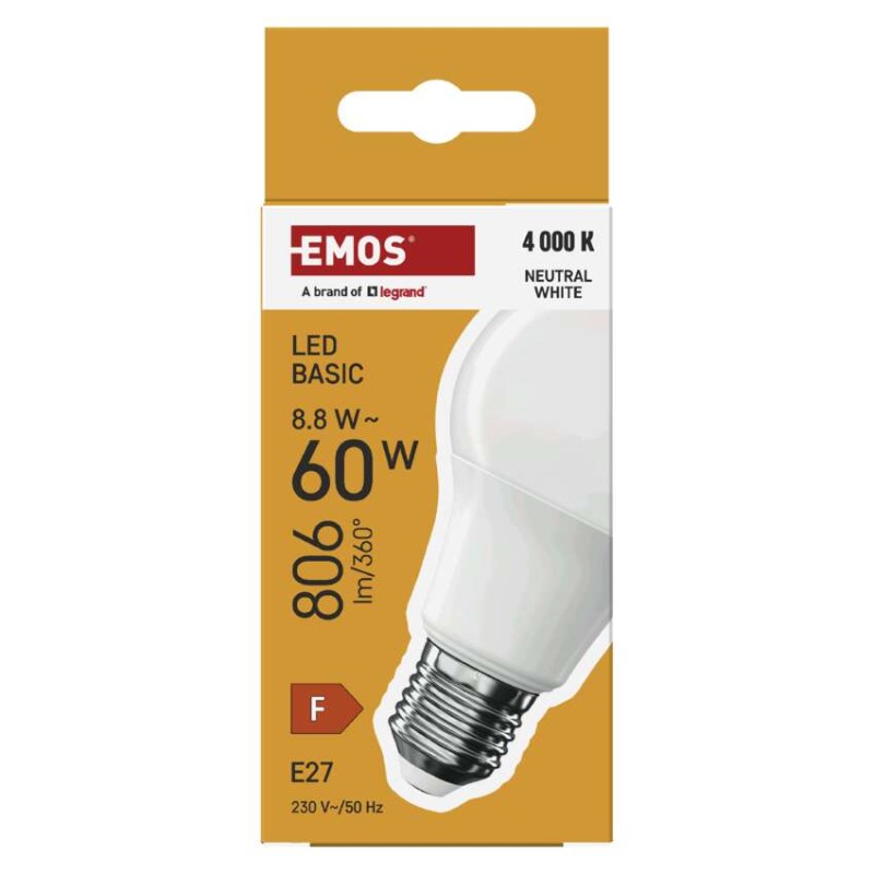 LED izzó Basic A60 / E27 / 8,8 W (60 W) / 806 lm / Természetes fehér
