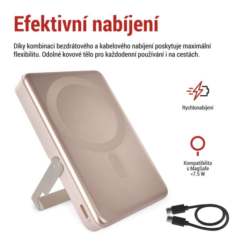 Powerbanka EMOS WI 1031, 10 000 mAh, 20 W + wireless, růžovo-zlatá
