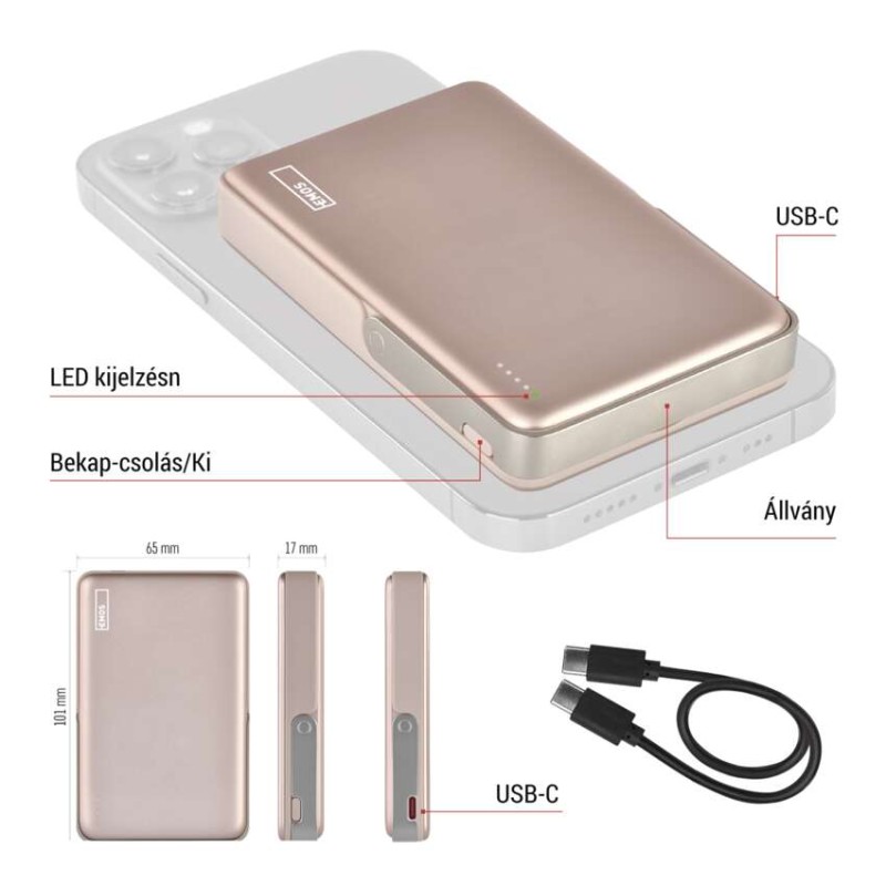 EMOS Powerbank WI 1031, 10 000 mAh, 20 W+Wireless, rosegold