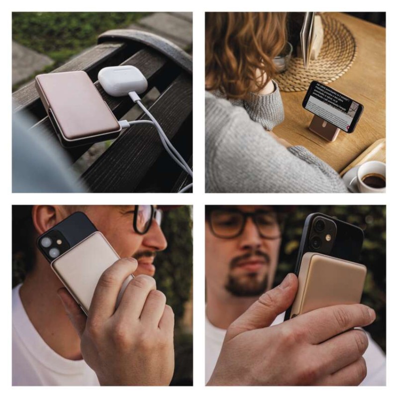 Power bank EMOS WI 1031, 10 000 mAh, 20 W + wireless, ružovo-zlatá