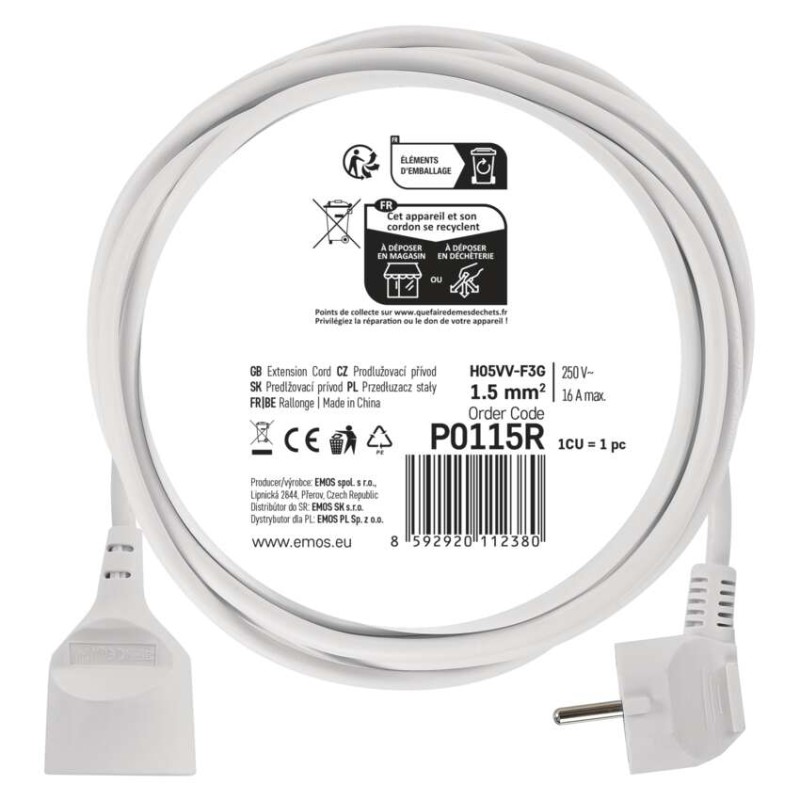 Przedłużacz 1 gniazdo 5m biały