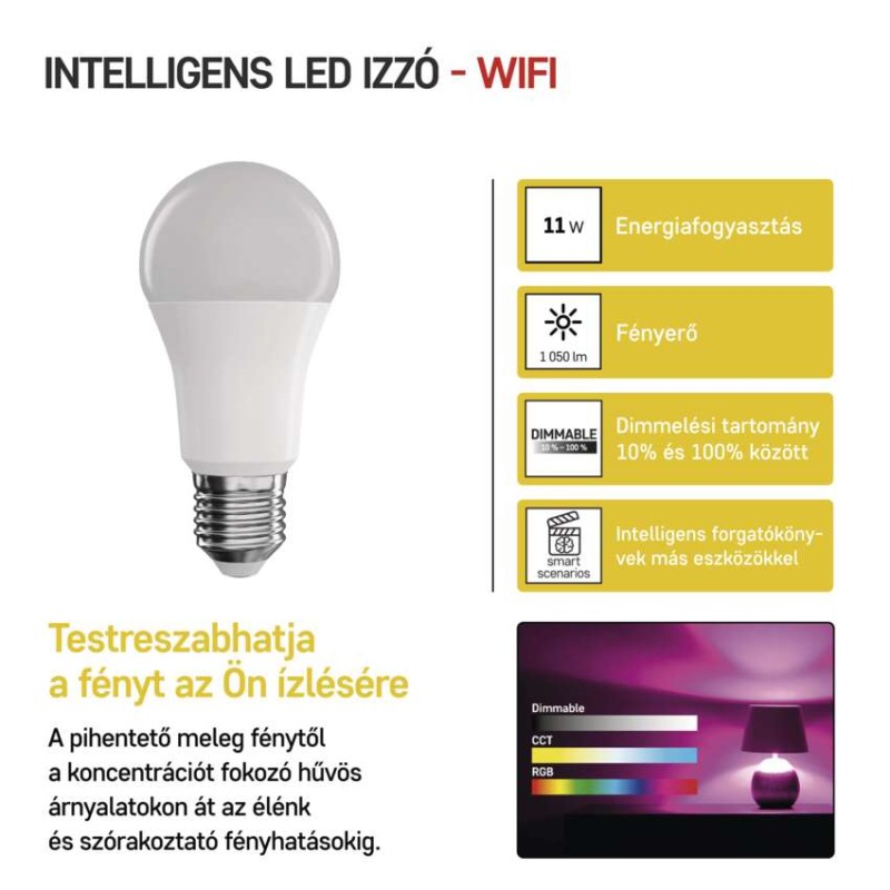 LED izzó GoSmart A60 / E27 / 11 W (75 W) / 1 050 lm / RGB / dimmelhető / WiFi
