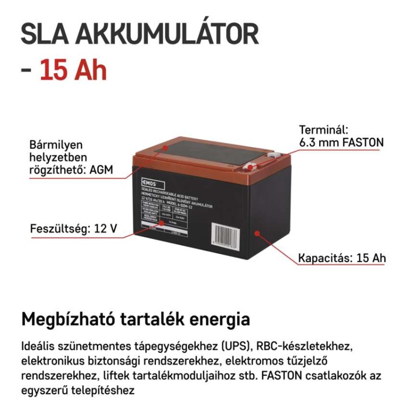 EMOS Vontatás ólomakkumulátor 12 v/15 ah