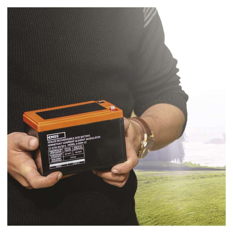 SLA (hermētisks svina un skābes elementu) akumulators, 12 V/15 Ah, Faston, 6,3 mm