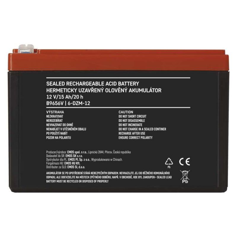 SLA (hermētisks svina un skābes elementu) akumulators, 12 V/15 Ah, Faston, 6,3 mm