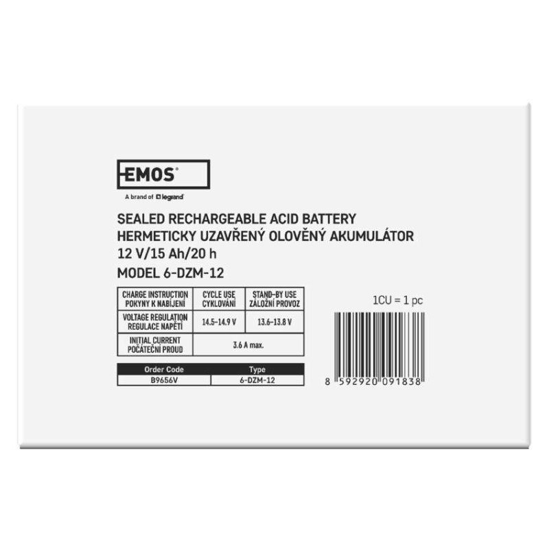 SLA (hermētisks svina un skābes elementu) akumulators, 12 V/15 Ah, Faston, 6,3 mm