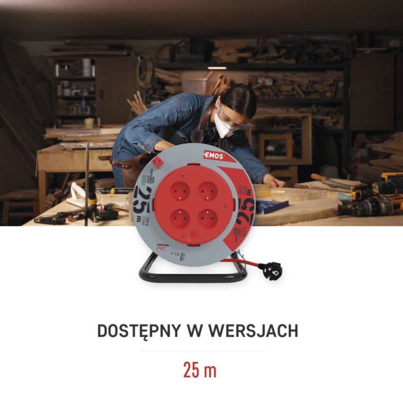 Przedłużacz bębnowy 25 m / 4 gniazda / PVC / 230 V / 1,5 mm2 / nieruchomy środek