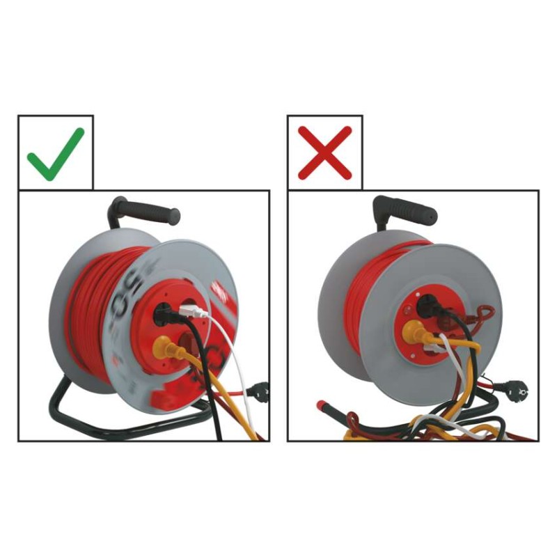 Prodlužovací kabel na bubnu, pevný střed / 25m / 4 zásuvky / červený / PVC / 230V / 1,5mm2