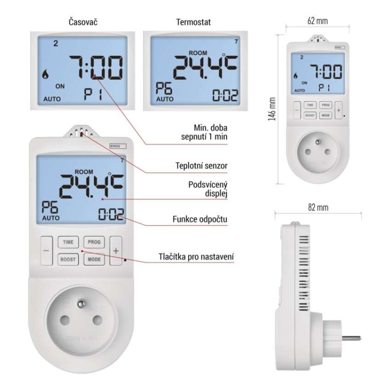 GoSmart Termostat do zásuvky s funkcí digitálního časovače 2v1 s WiFi