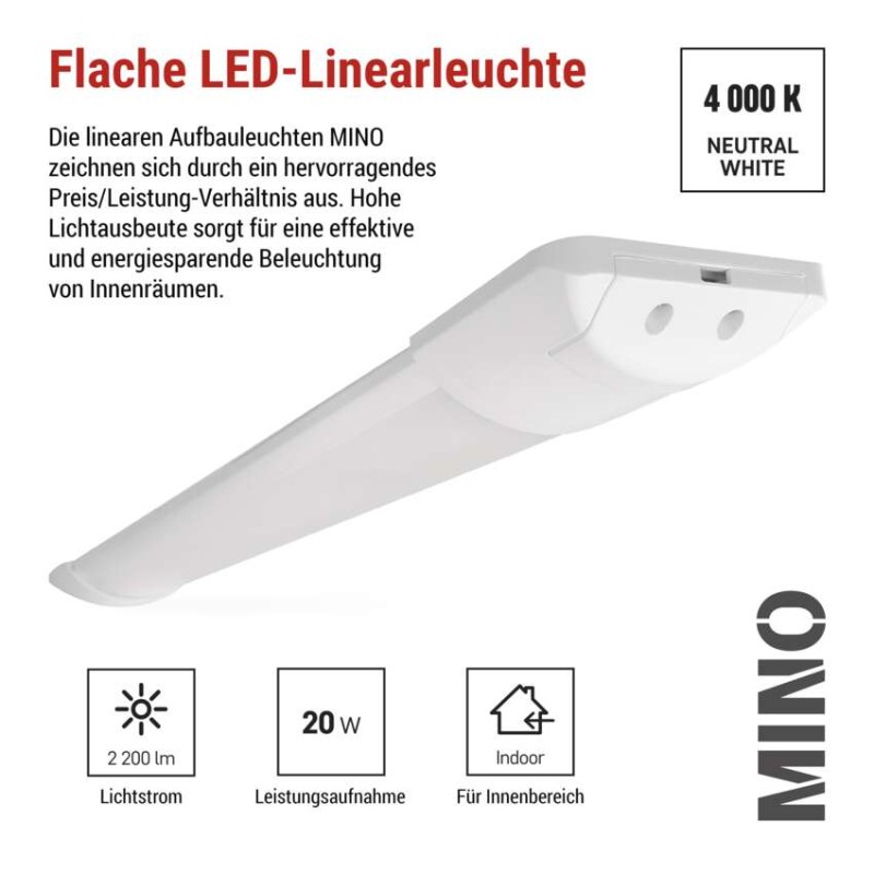 LED-Langfeldleuchte MINO 20W, neutralweiß