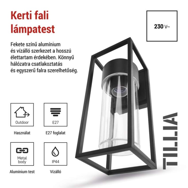 Kerti fali lámpa TILLIA, 12,8 x 11 x 27 cm, 1 x E27, 15 W