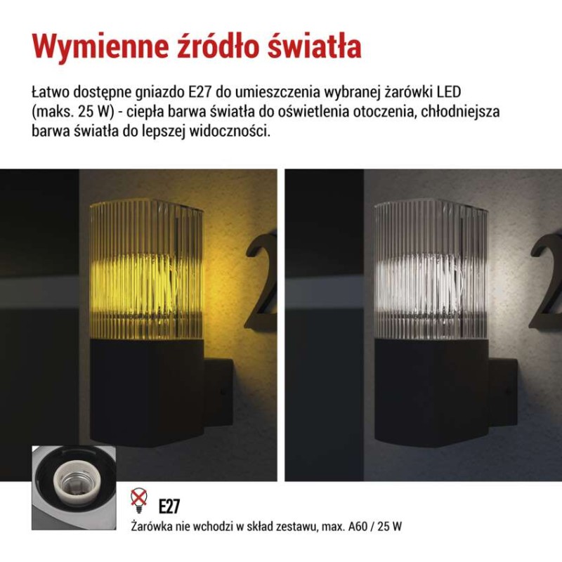 Lampa naścienna Garden LANA 22 cm, na żarówkę E27 max 25W, IP54