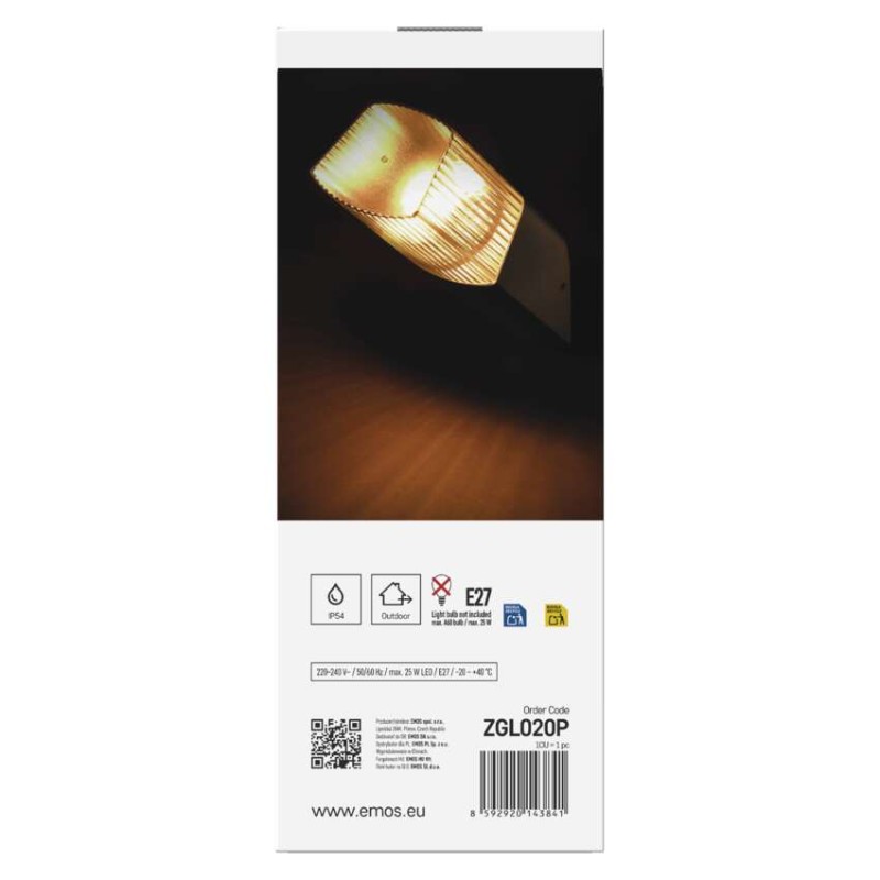 Zahradní nástěnné svítidlo LANA, 10,6 x 8,8 x 28,6 cm, 1 x E27, 25 W