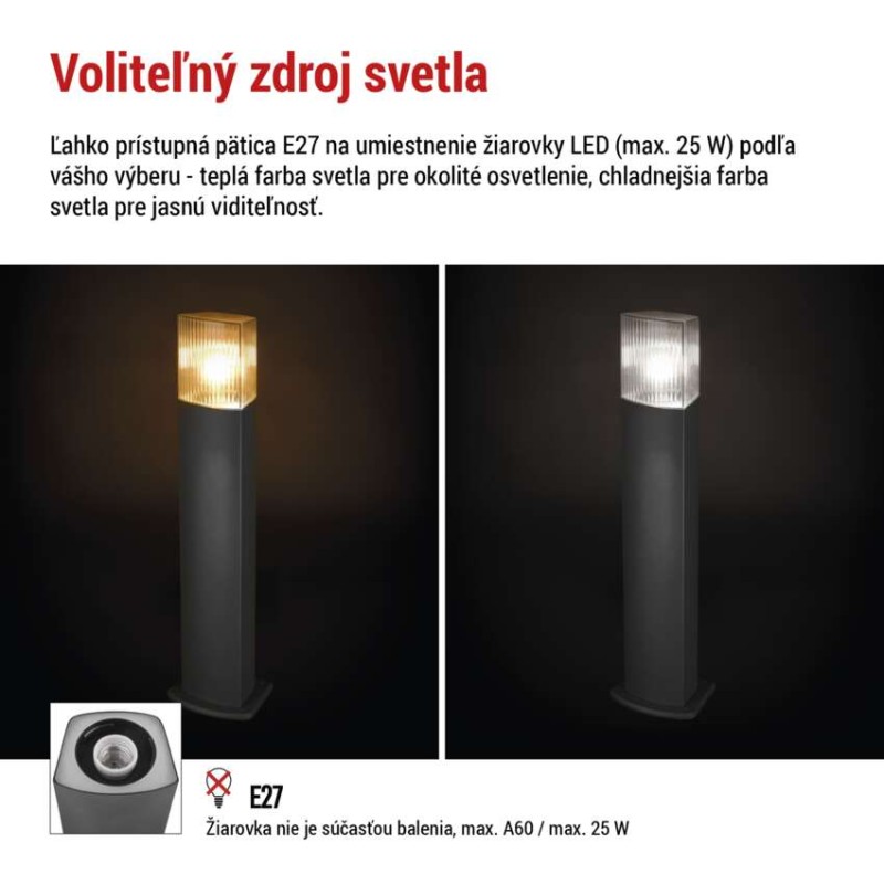 Záhradné stĺpikové svietidlo LANA, 15,4 x 13,3 x 75 cm, 1 x E27, 25 W