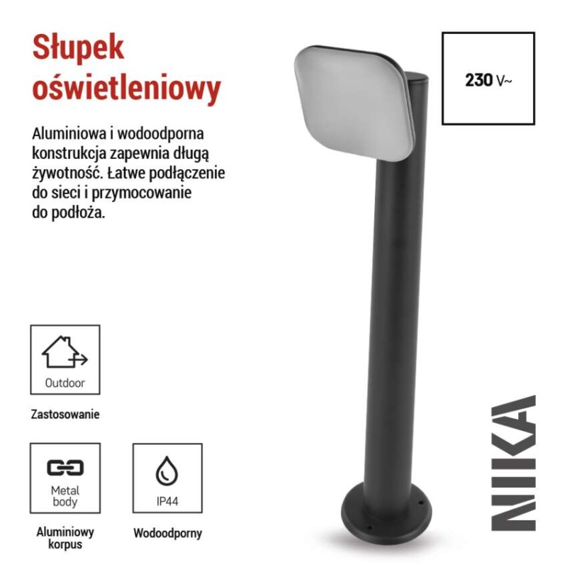 Słupek oświetleniowy LED Garden NIKA 50cm, ciepła biel, 12,5W, 900lm, IP44