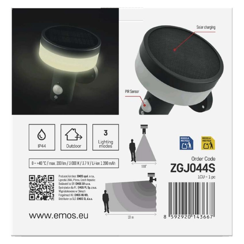 LED dārza gaismeklis saules, PIR, TERION, 12,5 × 14,7 × 14,6 cm