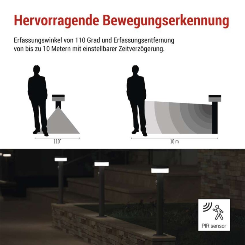 LED Solar-Garten-Pollerleuchte TERION mit Dämmerungssensor, 12,5 × 12,5 × 50 cm