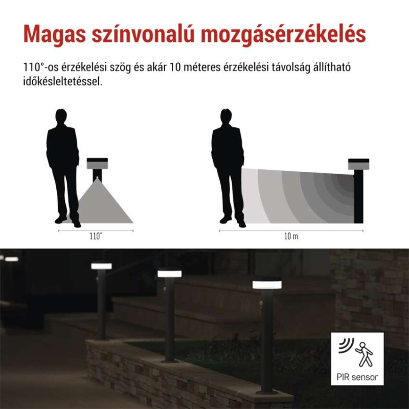 LED napelemes kerti lámpa TERION szürkületérzékelővel, 12,5 x 12,5 x 50 cm