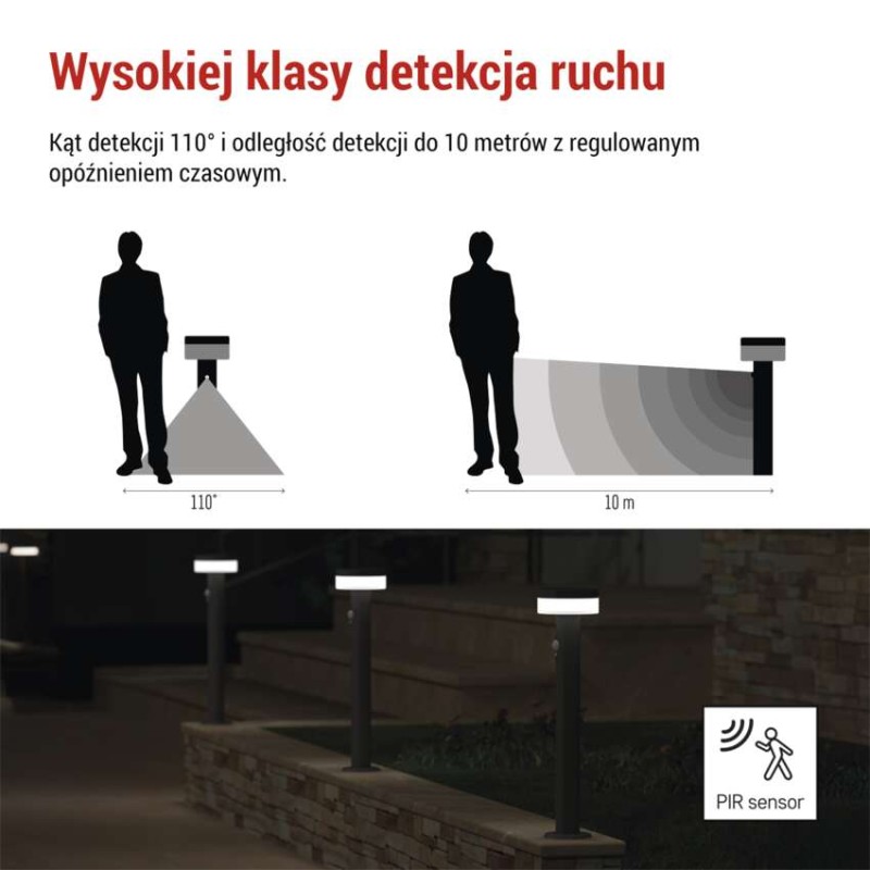 Lampa LED Garden TERION solarna 50 cm, ciepła biel, max 200 lm, IP44, PIR