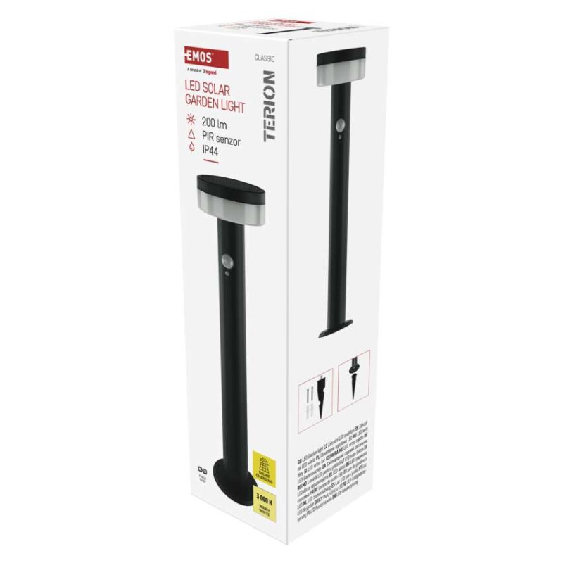 LED zahradní solární sloupkové svítidlo TERION, čidlo soumraku, 12,5 x 12,5 x 50 cm