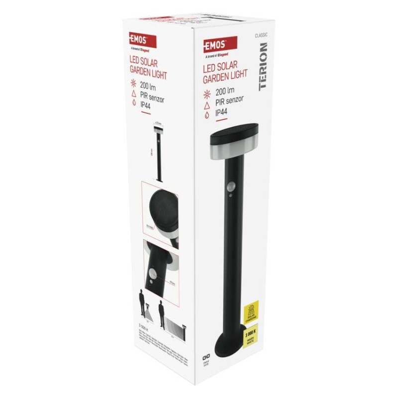 LED zahradní solární sloupkové svítidlo TERION, čidlo soumraku, 12,5 x 12,5 x 50 cm