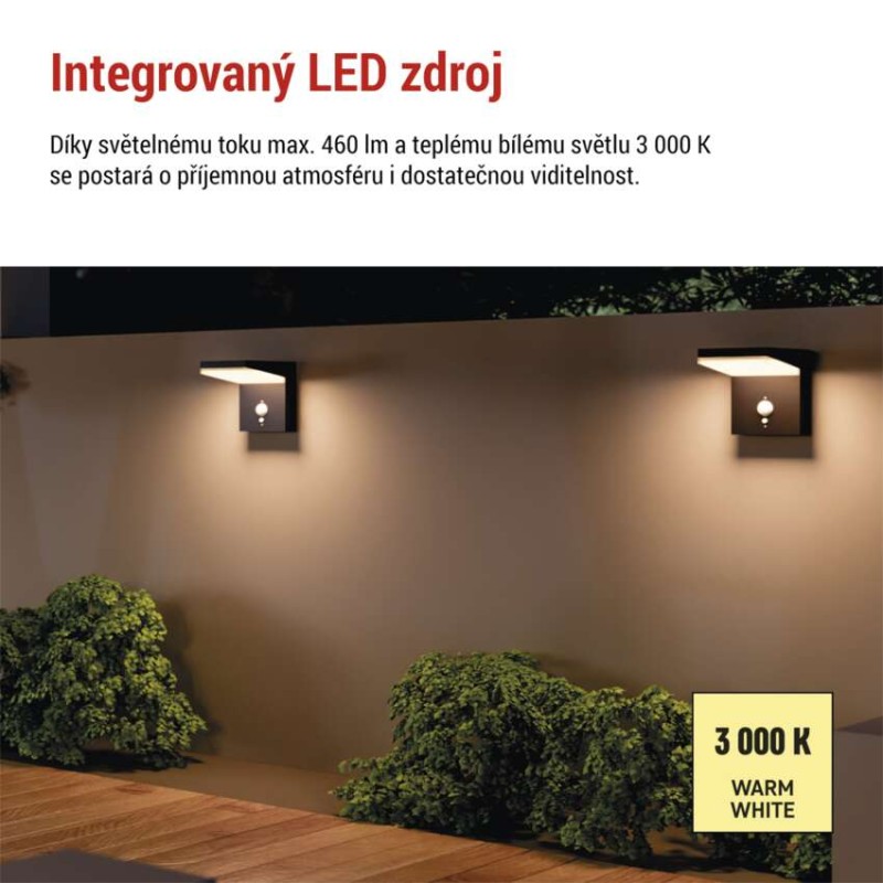 LED zahradní solární nástěnné svítidlo VEREA, čidlo soumraku, 10,7 x 15,4 x 13 cm
