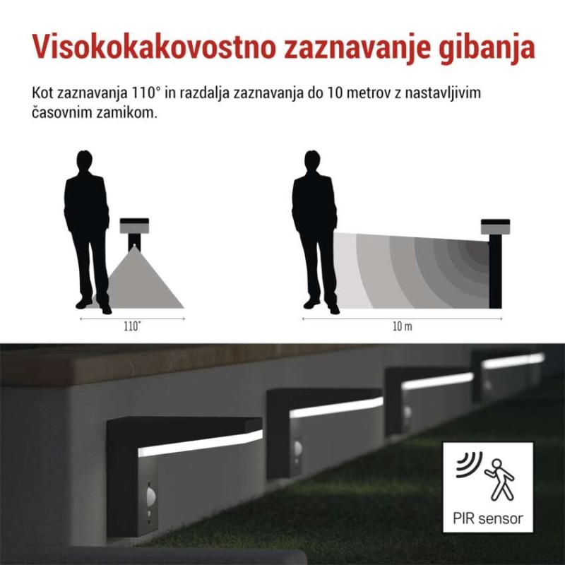 Vrtna LED stenska svetilka VEREA s PIR senzorjem, 10,7 x 15,4 x 13 cm