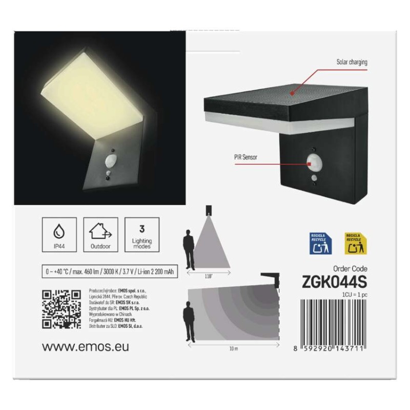 LED zahradní solární nástěnné svítidlo VEREA, čidlo soumraku, 10,7 x 15,4 x 13 cm