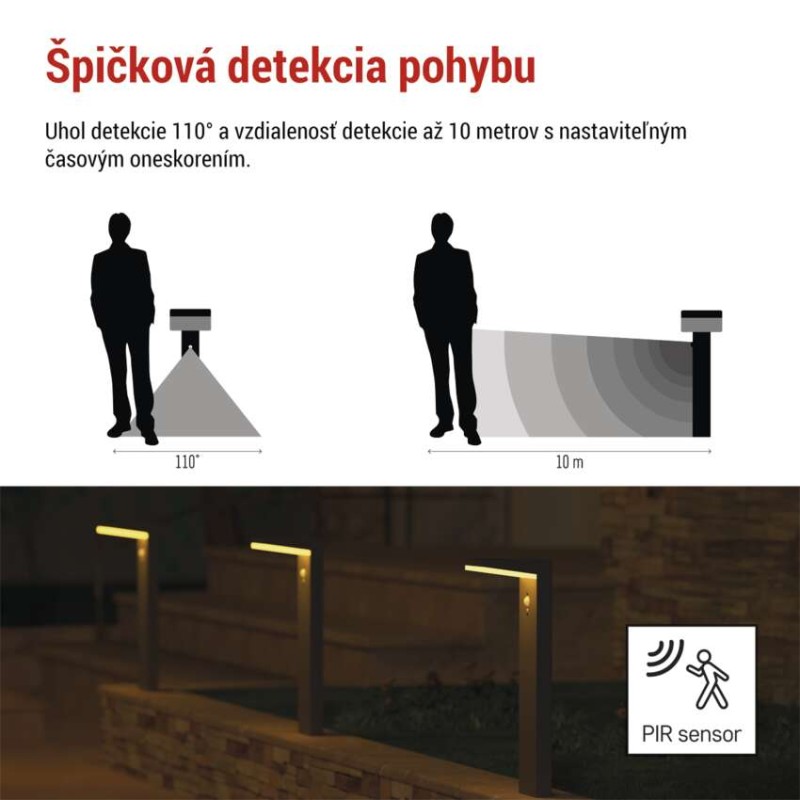 LED záhradné solárne stĺpikové svietidlo VEREA, senzor súmraku, 10,7 x 15,4 x 50 cm