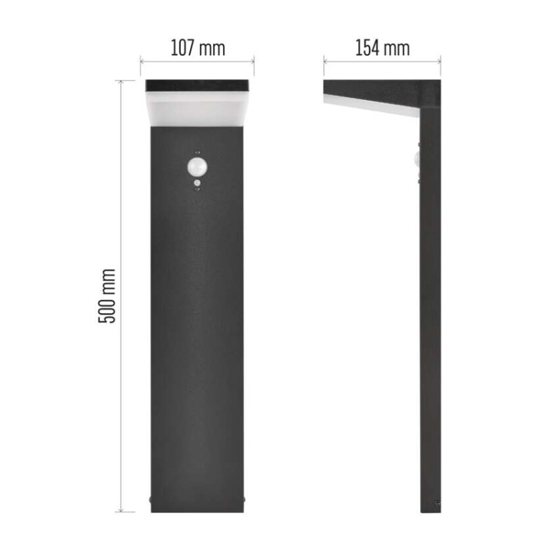 LED záhradné solárne stĺpikové svietidlo VEREA, senzor súmraku, 10,7 x 15,4 x 50 cm