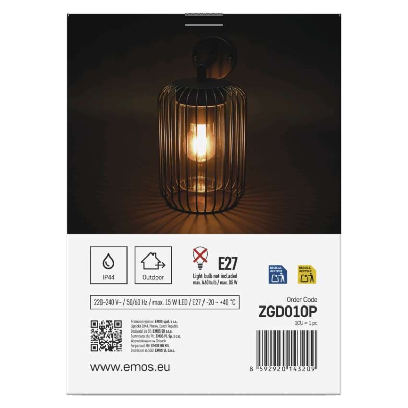 Zahradné nástenné svietidlo SALVIA, 20,8 x 16 x 28,5 cm, 1 x E27, 15 W