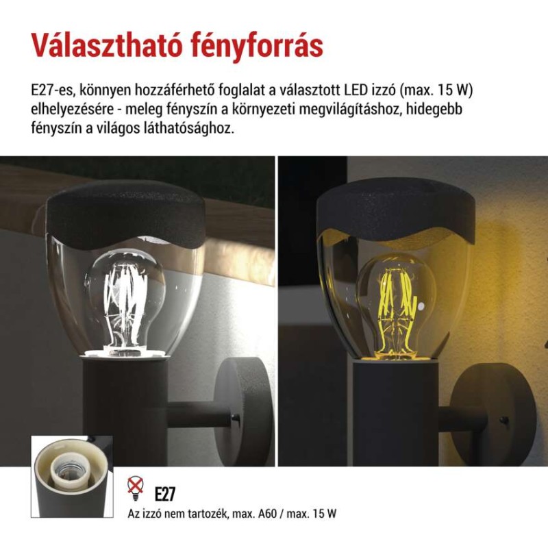 Kerti fali lámpa ARTEO szürkületérzékelővel, 16,4 x 12 x 29,5 cm, 1 x E27, 15 W