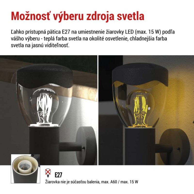 Záhradné nástenné svietidlo ARTEO, senzor súmraku, 16,4 x 12 x 29,5 cm, 1 x E27, 15 W