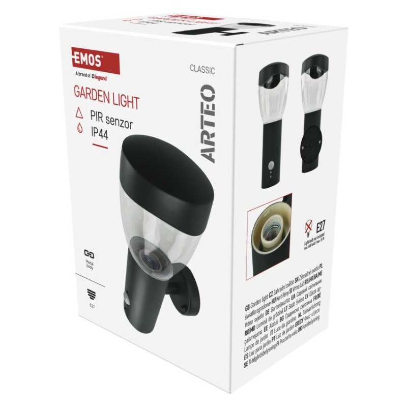 Záhradné nástenné svietidlo ARTEO, senzor súmraku, 16,4 x 12 x 29,5 cm, 1 x E27, 15 W