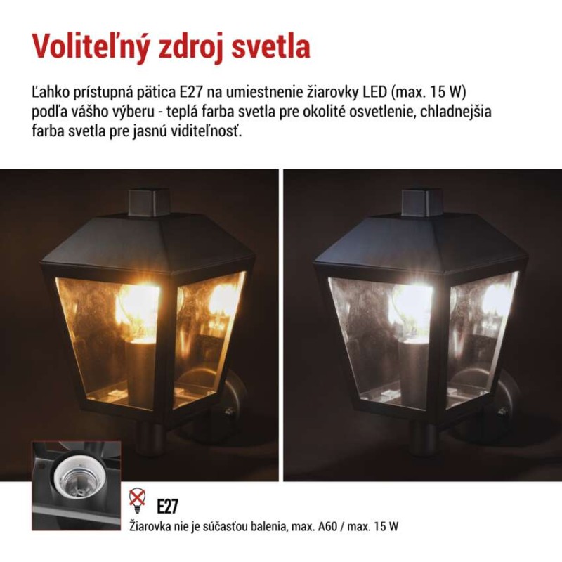 Záhradné nástenné svietidlo ADENIA, 19,8 x 15 x 27,8 cm, 1 x E27, 15 W