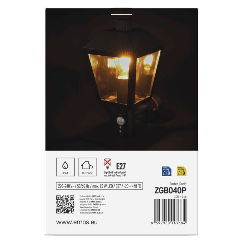 Zahradní nástěnné svítidlo ADENIA, čidlo soumraku, 19,8 x 15 x 29,8 cm, 1 x E27, 15 W