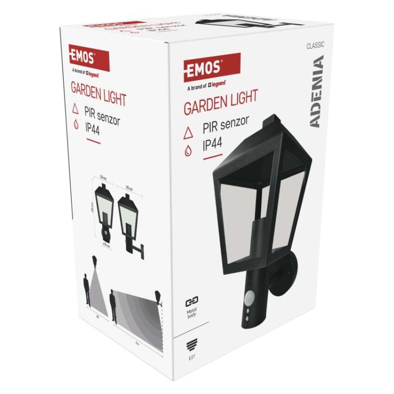 Zahradní nástěnné svítidlo ADENIA, čidlo soumraku, 19,8 x 15 x 29,8 cm, 1 x E27, 15 W