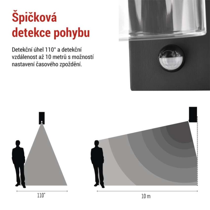 Zahradní nástěnné svítidlo ZALA, čidlo soumraku, 12,8 × 8 × 28 cm, 1 × E27, 15 W